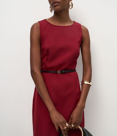 Vestido Corto en Crepé con Pliegues Delanteros y Cinturón en PU 4