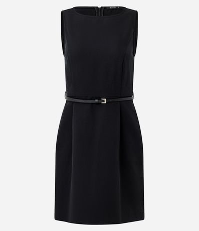 Vestido Corto en Crepé con Pliegues Delanteros y Cinturón en PU 4