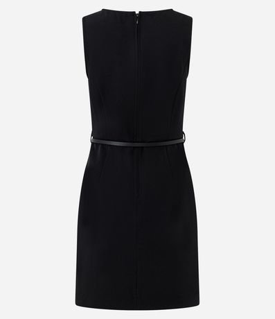 Vestido Corto en Crepé con Pliegues Delanteros y Cinturón en PU 5