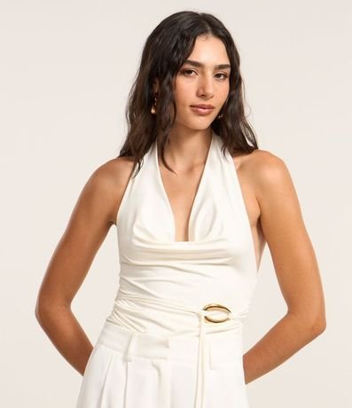Blusa Frente Única con Escote Degagê y Lazo con Adornos