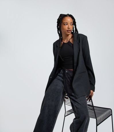 Blazer Largo Listrado con Riscas de Giz 4