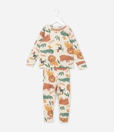 Pijama Infantil Largo en Rib con Estampa Animales - Talle 2 a 6 años
