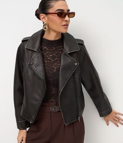 Campera Biker con Cremallera Asimétrico y Hebilla