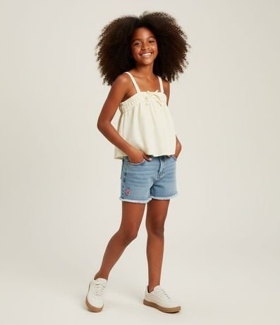 Blusa Infantil en Tricolina con Estampa de Cuadros Vichy y Lacitos - Talle 5 a 14 años