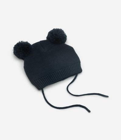 Gorro Infantil en Efecto Punto con Pompón y Cuerditas - Talle RN a 12 Meses