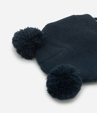 Gorro Infantil en Efecto Punto con Pompón y Cuerditas - Talle RN a 12 Meses 2