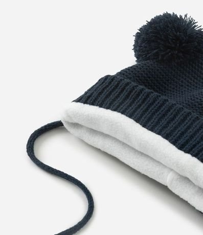 Gorro Infantil en Efecto Punto con Pompón y Cuerditas - Talle RN a 12 Meses 3