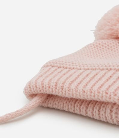 Gorro Infantil en Efecto Punto con Pompón y Cuerditas - Talle RN a 12 Meses 4