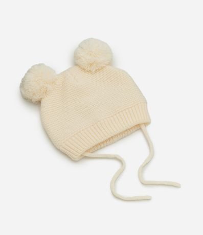 Gorro Infantil en Efecto Punto con Pompón y Cuerditas - Talle RN a 12 Meses 3