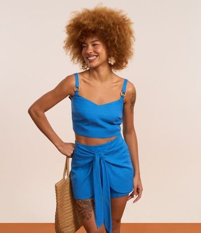 Blusa Cropped en Viscolino con Adornos en los Breteles y Lastex 5