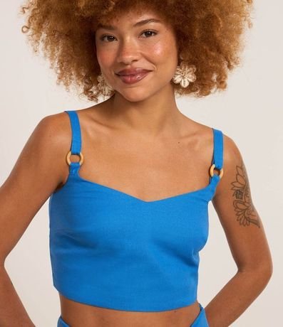 Blusa Cropped en Viscolino con Adornos en los Breteles y Lastex 3