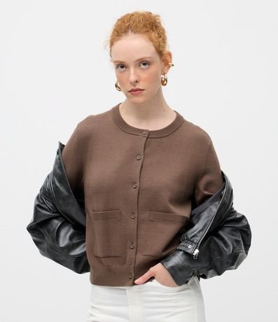Cardigan en Punto con Cuello Redondo y Bolsillos Delanteros