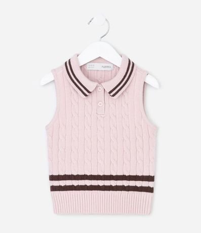 Chaleco Infantil en Punto con Cuello Polo y Trama Trenzada – Talle 5 a 14 años