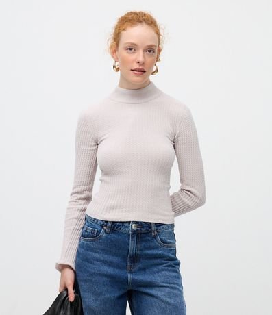 Blusa Slim Texturizada con Cuello Alto y Manga Larga