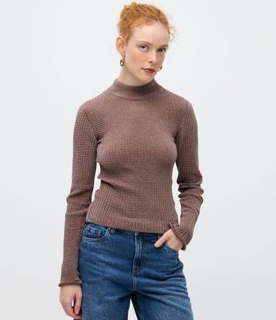 Blusa Slim Texturizada con Cuello Alto y Manga Larga 3