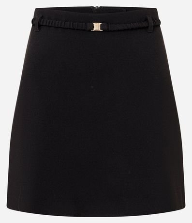 Pollera Corta en Crepé con Cinturón y Hebilla en Metal 5