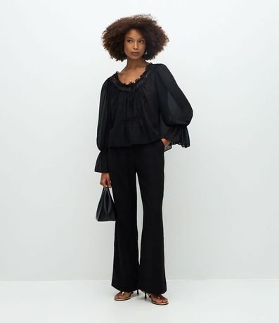 Pantalón Wide Leg Sastrería en Crepé con Botón