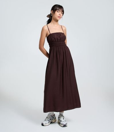 Vestido Midi con Breteles Finos y Lastex en la Cintura