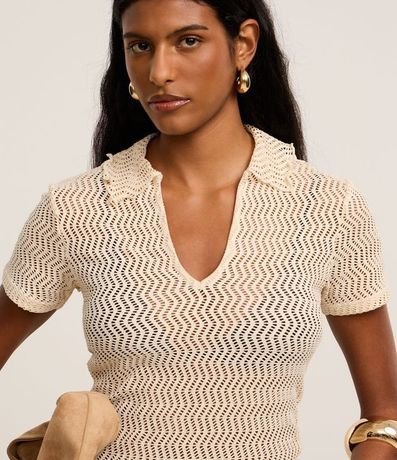 Blusa Slim con Efecto Macramé y Cuello Polo 3