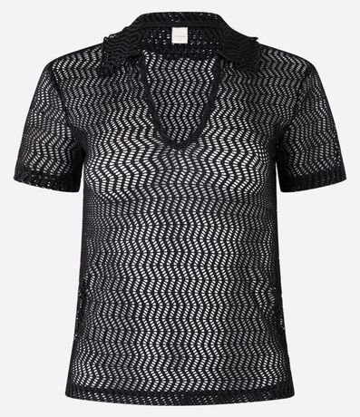 Blusa Slim con Efecto Macramé y Cuello Polo 6