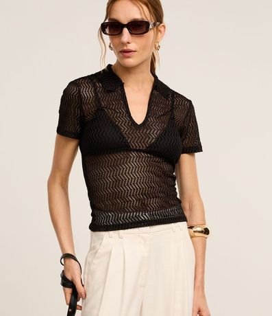 Blusa Slim con Efecto Macramé y Cuello Polo 2
