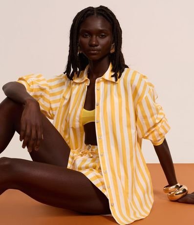 Camisa Alargada en Tricolina con Rayas Verticales 5