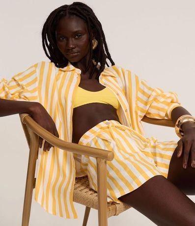 Camisa Alargada en Tricolina con Rayas Verticales