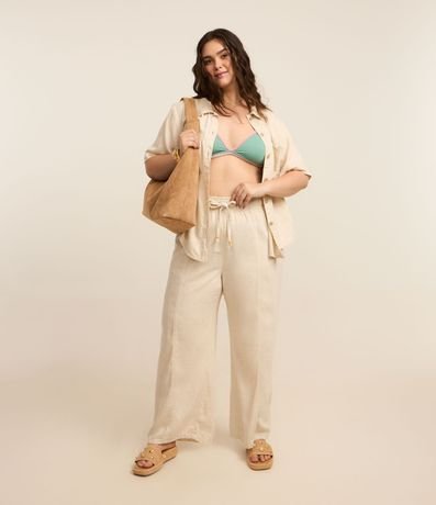 Pantalón Pantacourt en Sarga con Elástico en la Cintura y Amarre Curve & Plus