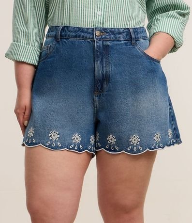 Short Mom en Jeans con Bordado Richelieu en la Bajo Curve & Plus Size 2