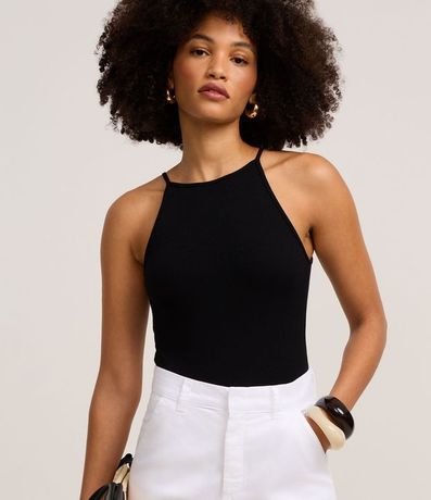 Body Canelado en Rib con Escote Recto