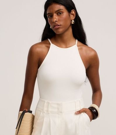 Body Canelado en Rib con Escote Recto