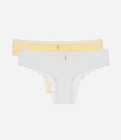 Kit 02 Bombachas Bikini en Microfibra con Detalle de Encaje y Colgante de Figa