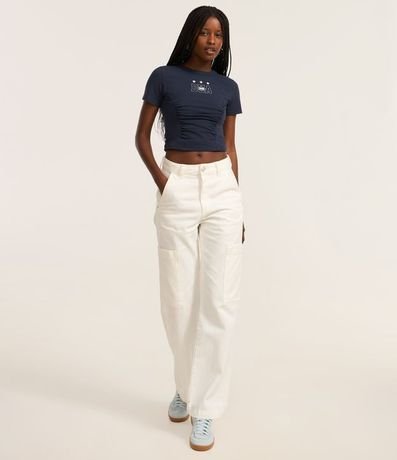 Blusa Baby Look en Algodón con Estampa Lettering EUA 2