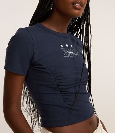 Blusa Baby Look en Algodón con Estampa Lettering EUA 3