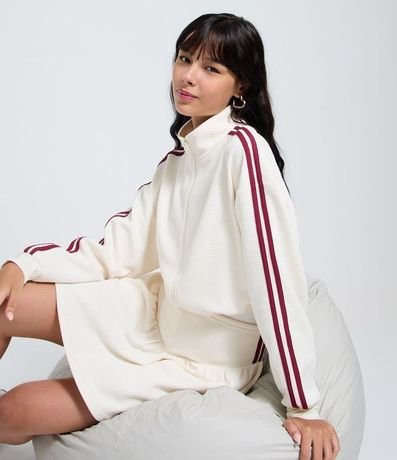 Campera Boxy en Malla Waffle con Rayas Laterales 1