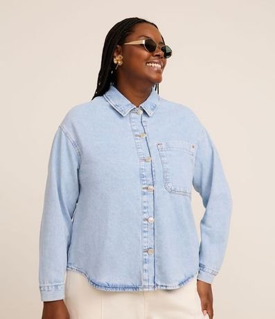 Campera Overshirt en Jeans con Bolsillo Delantero Curve & Plus Size
