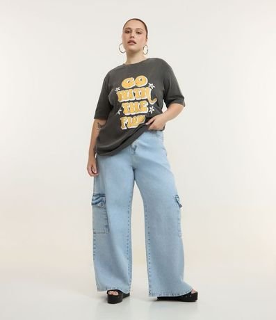 Pantalón Wide Leg en Jeans con Bolsillo Cargo Curve & Plus Size
