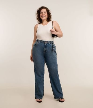 Pantalón Recto en Jeans con Cinturón Curve & Plus Size