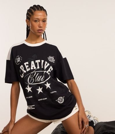 Remera Oversized Sport Core con Lettering Creative Club Bicolor