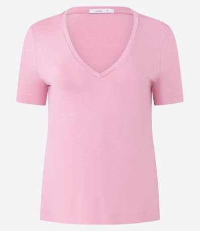 Blusa en Viscosa con Escote V y Manga Corta sin Estampa