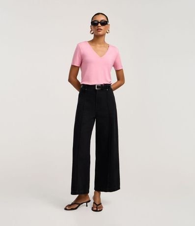 Blusa en Viscosa con Escote V y Manga Corta sin Estampa 2