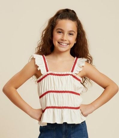 Blusa Infantil en Anarruga con Aplicación de Sianinha, Volados y Texturizada - Talle 7 a 14 Años