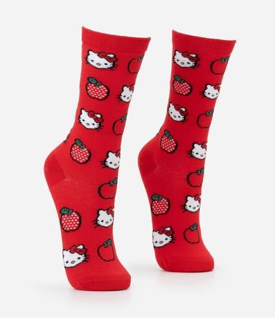 Media Caña Larga en Algodón con Estampa Hello Kitty y Manzanas 2