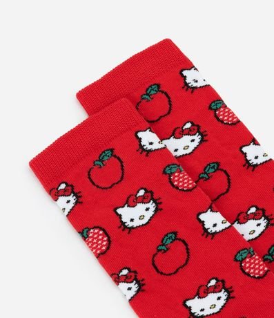 Media Caña Larga en Algodón con Estampa Hello Kitty y Manzanas 4