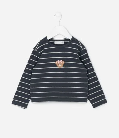 Remera Infantil en Jacquard Listrado con Bordado de Osita – Talle 1 a 5/6 años