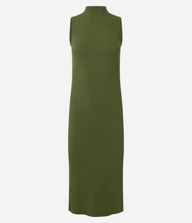 Vestido Midi Canelado en Rib con Cuello Alto 7