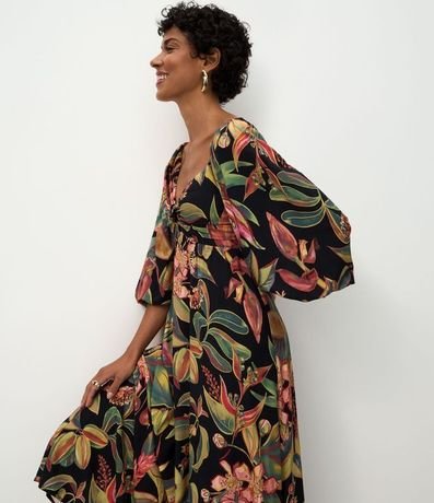 Vestido Midi en Viscosa con Estampado de Follaje 2