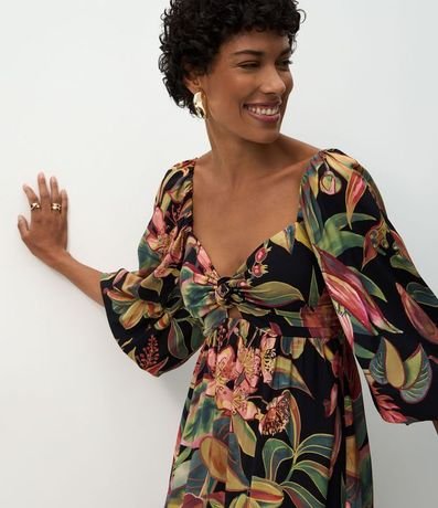 Vestido Midi en Viscosa con Estampado de Follaje 3