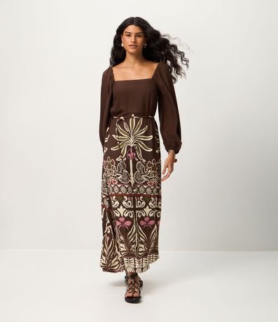 Vestido Midi en Viscosa con Estampa de Follaje