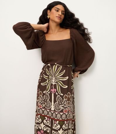 Vestido Midi en Viscosa con Estampa de Follaje 2